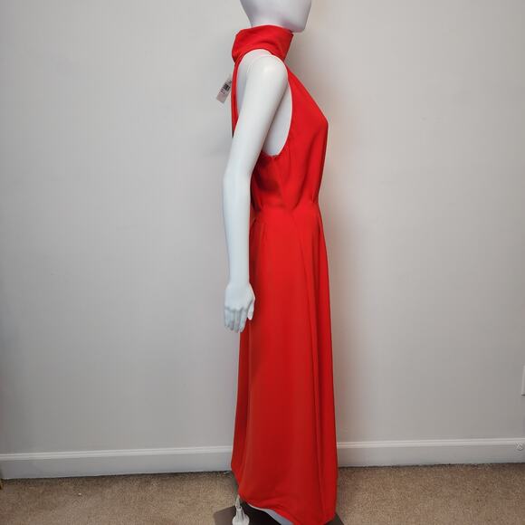 Lela Rose Stretch Crepe Halter Maxi Dress Size 8 Red Orange Couture Designer - Picture 2 of 16